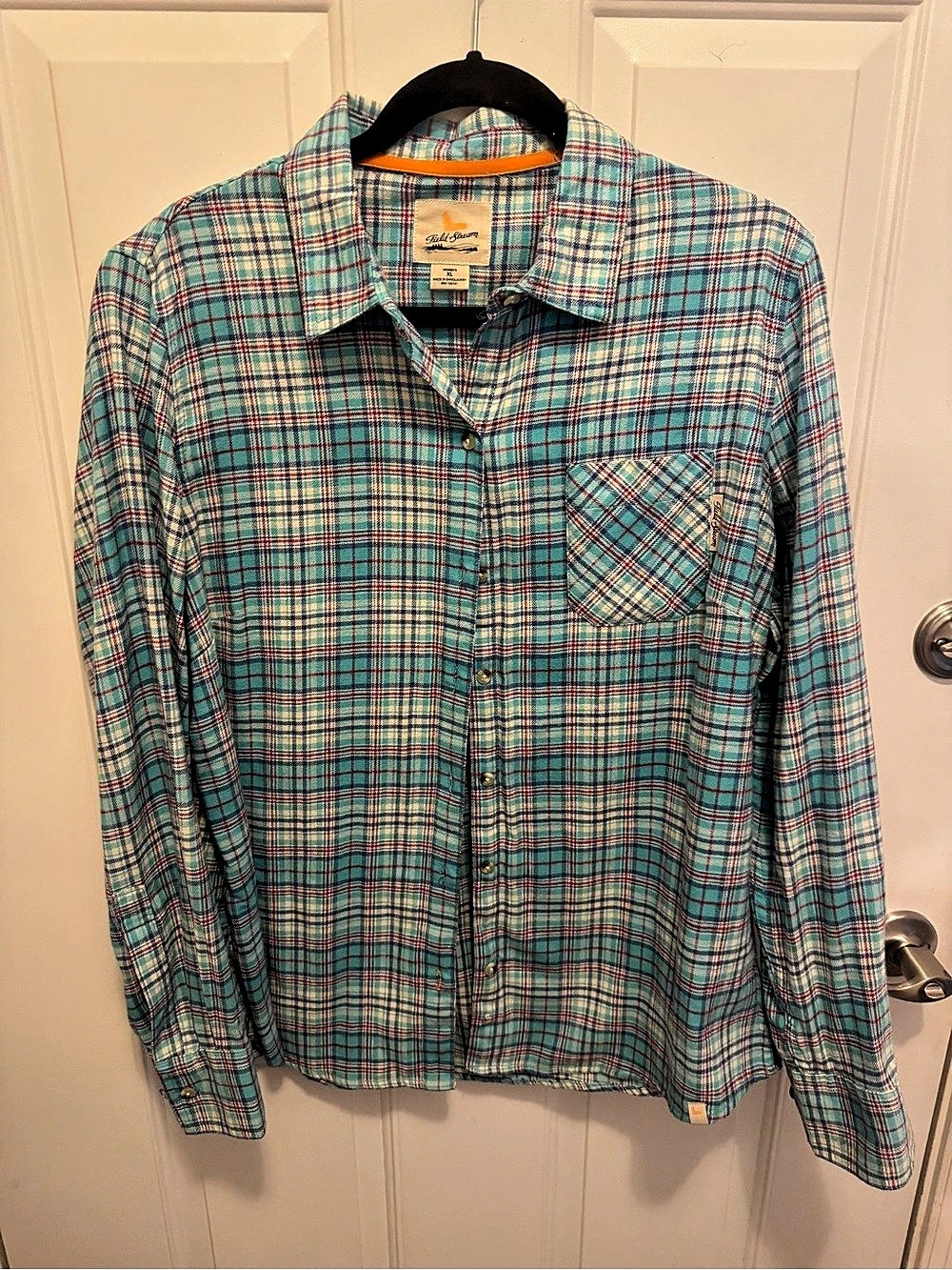 Field & Stream Plaid Cotton Button Down Blue & Green XL Like New